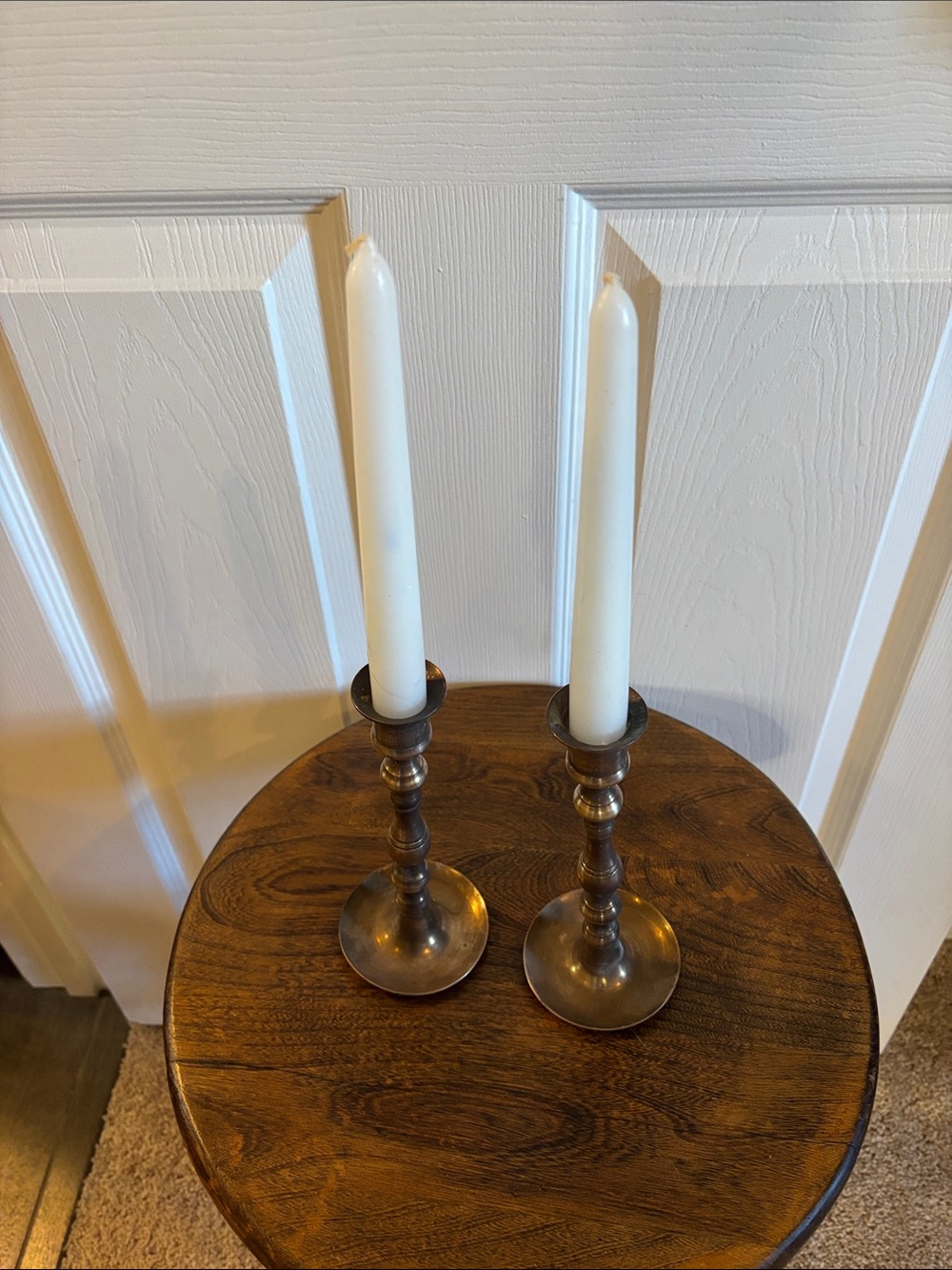 Vintage Brass Candlesticks with Candles
